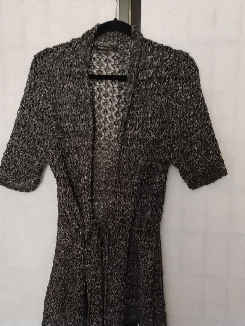 BCBG Max Azria- Crochet Metallic Long Sweater Size XL